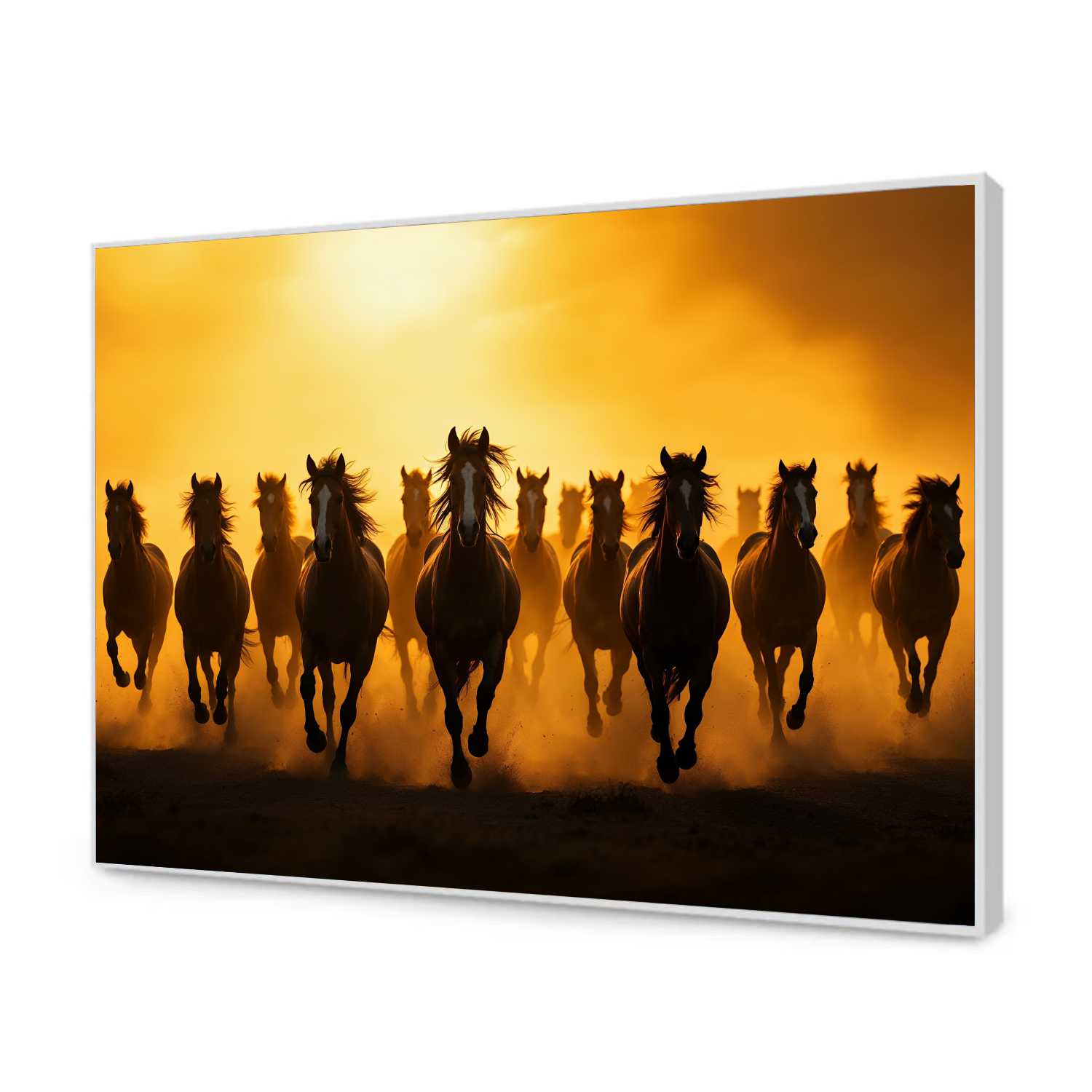 Quadro Decorativo Manada de Cavalos Correndo ao Por do Sol Quadro Decorativo Manada de Cavalos Correndo ao Por do Sol